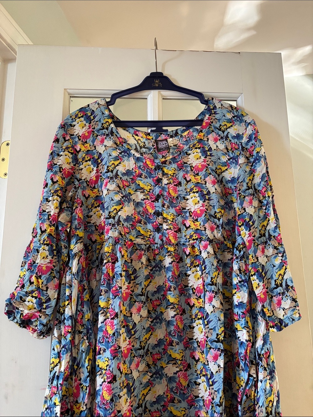 Free People Blue Multi Floral Button-Up Peasant Blouse - Picture 4 of 13